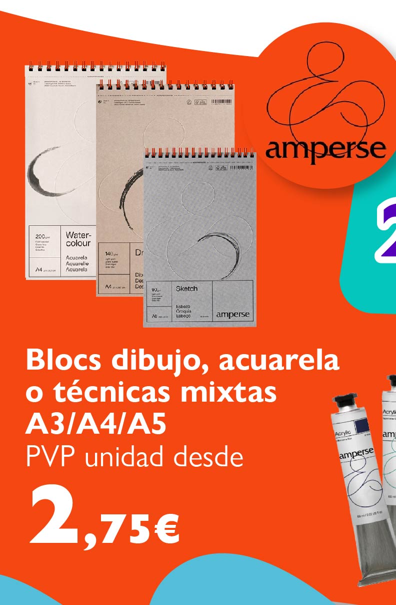 Blocs de dibujo, acuarela y técnicas mixtas de amperse