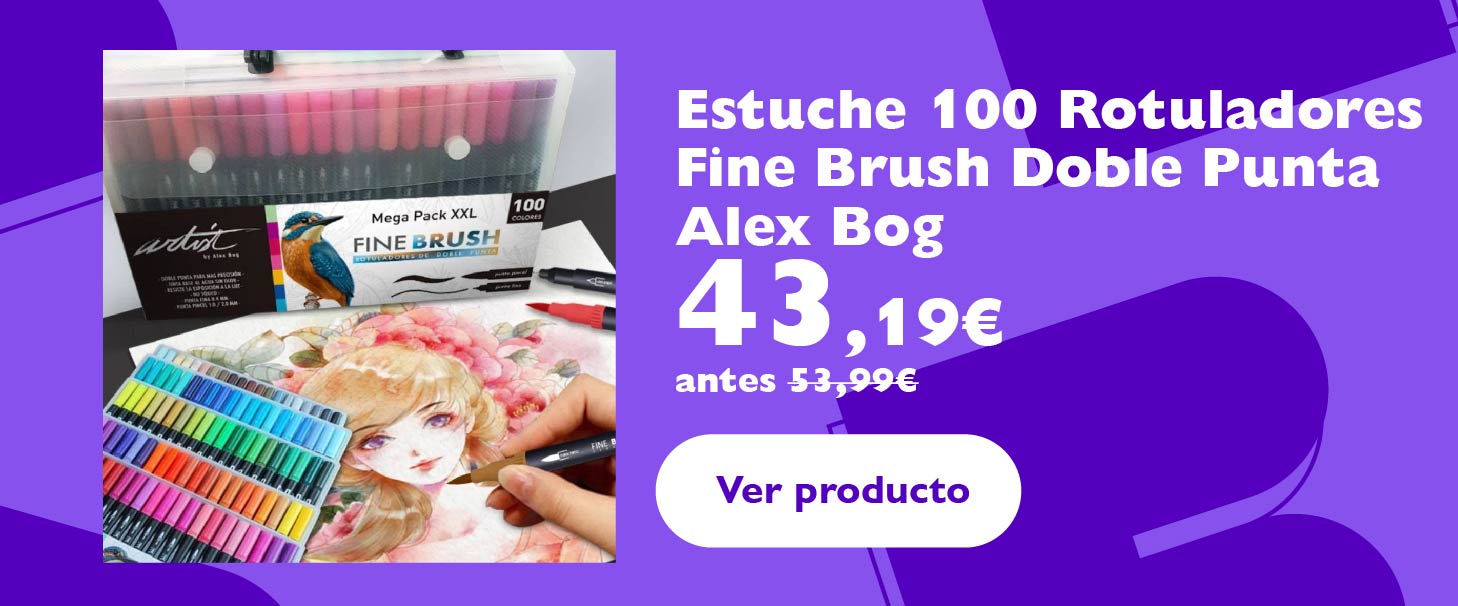 Estuche 100 rotuladores fine brush doble punta alex bog 43,19€